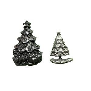 Vintage Metal Christmas Tree Brooch Pins Holiday Set